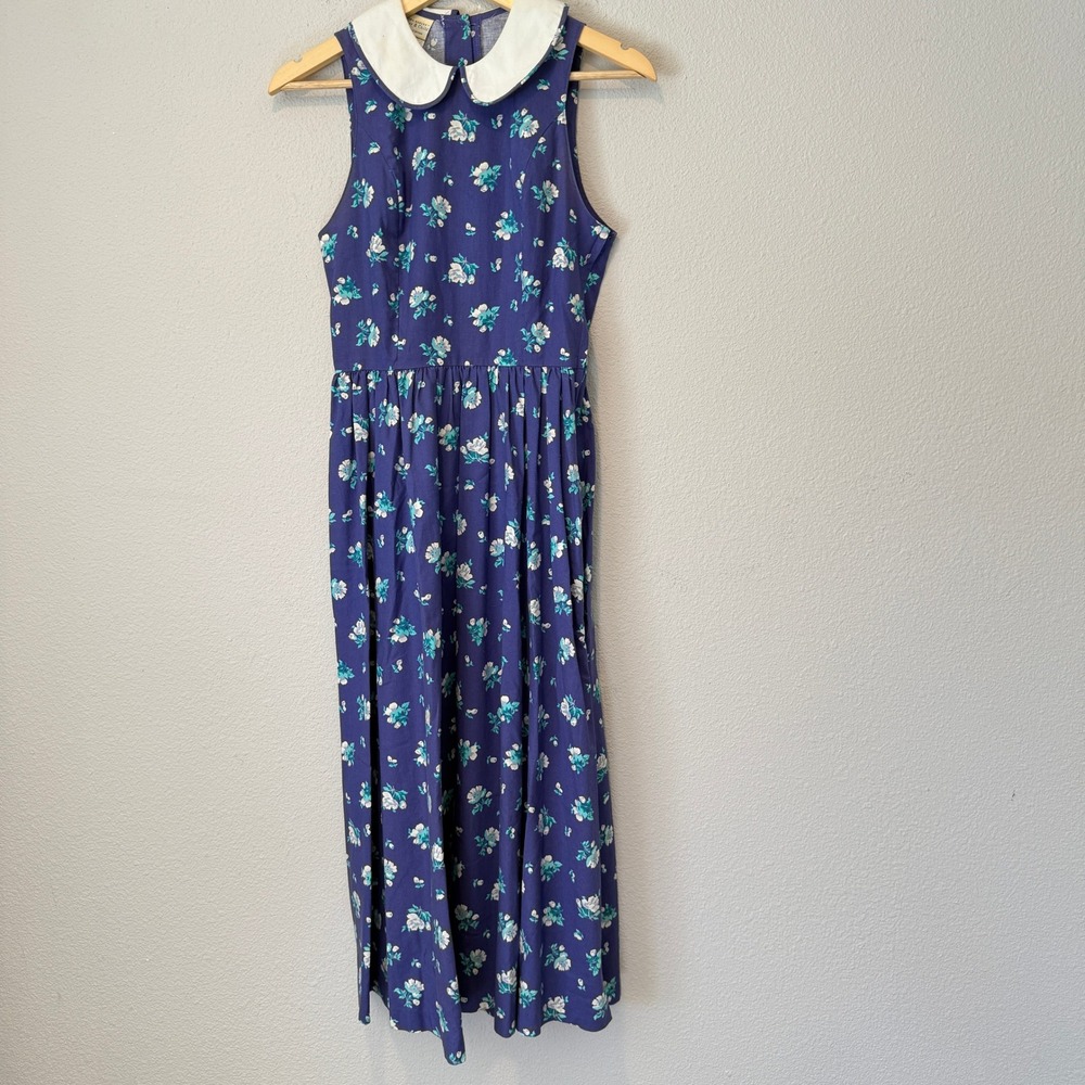 Vintage Laura Ashley Mother & Child Purple Floral Peter Pan Collar Midi Dress 8